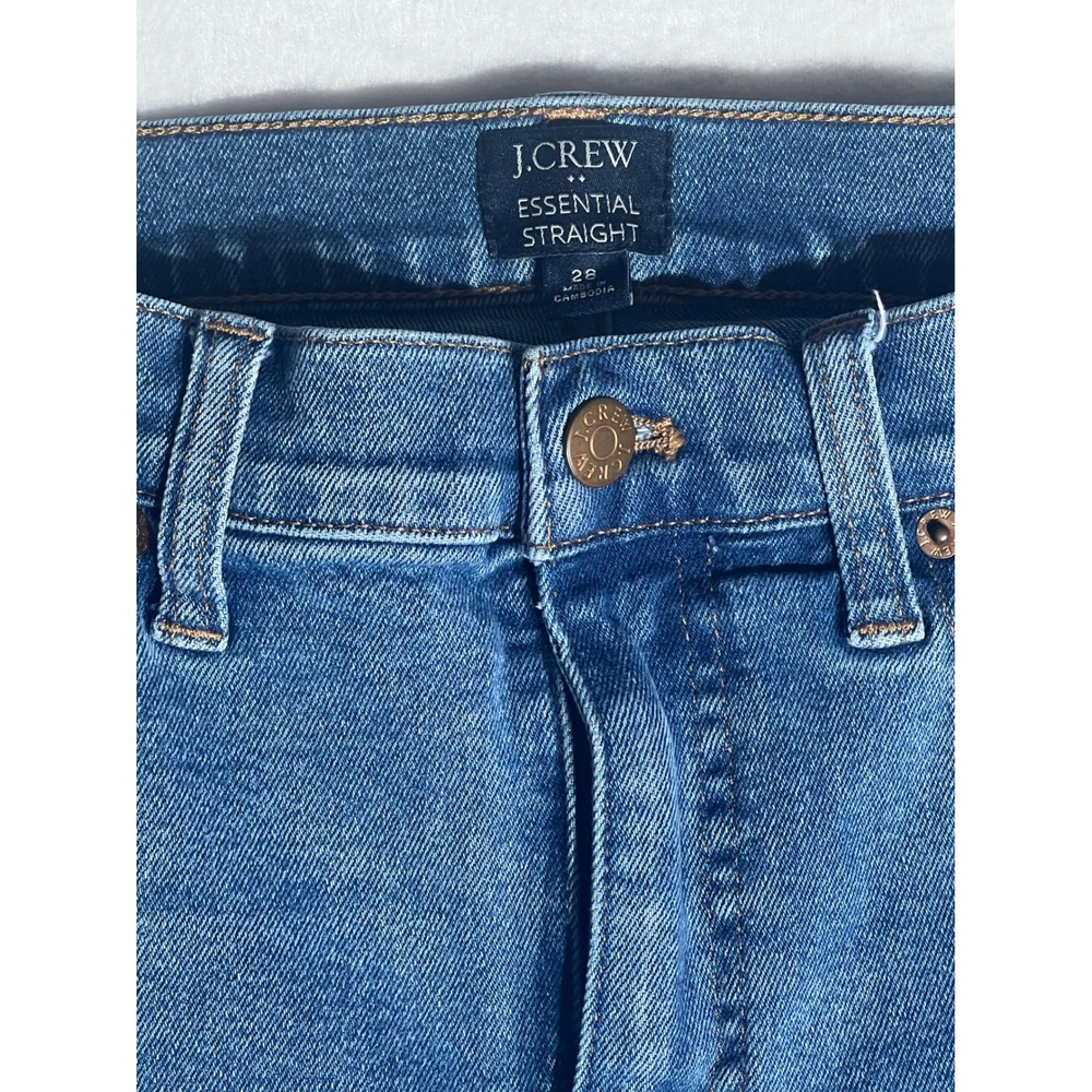 J.Crew Essential Straight Jeans Size 28 Medium Wash Raw Hem High Rise Denim